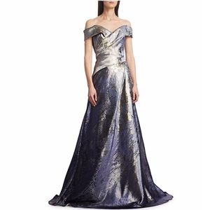 Rene Ruiz Metallic Off Shoulder Gown Size 8US
